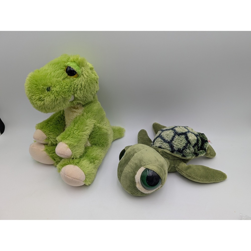 Aurora Green Turtle Dinosaur Plush Lot Big Sleepy‎ Eyes Stuffed Animal Toy